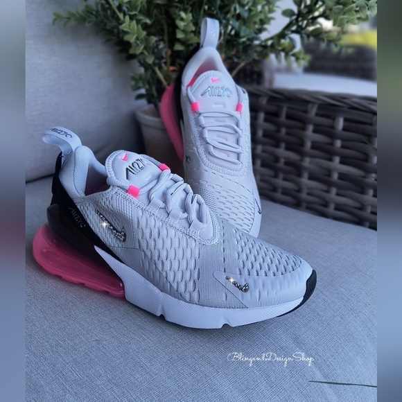 Women's Nike Air Max 270 Pink White Sneakers made with Swarovski Crystals - Picture 9 of 9
